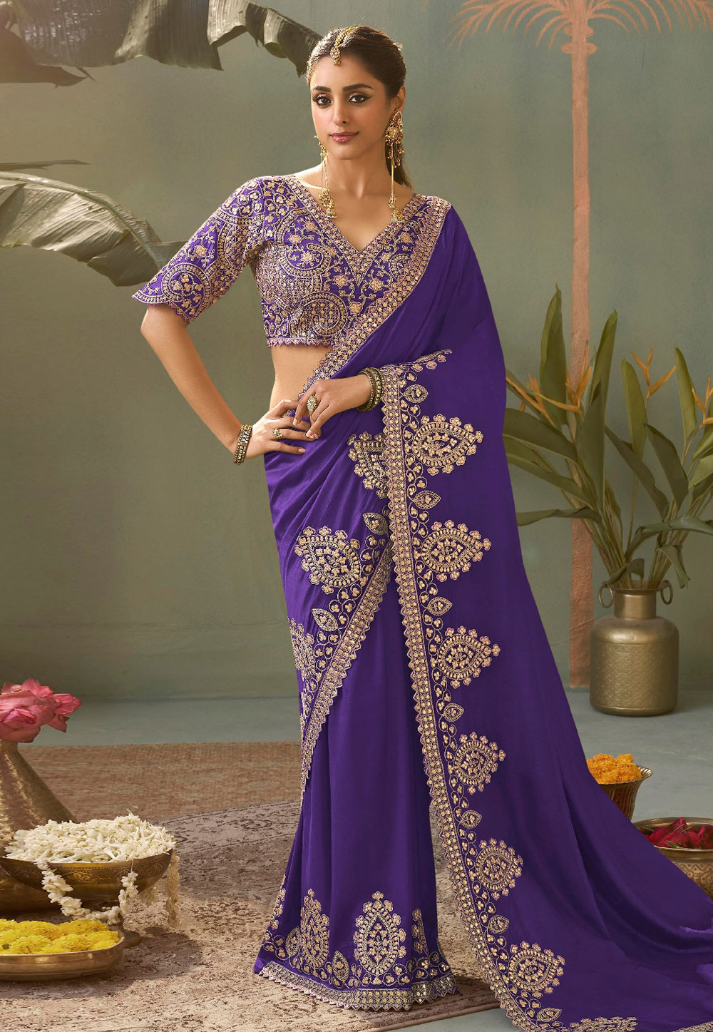 Violet Bemberg Saree With Blouse 320176