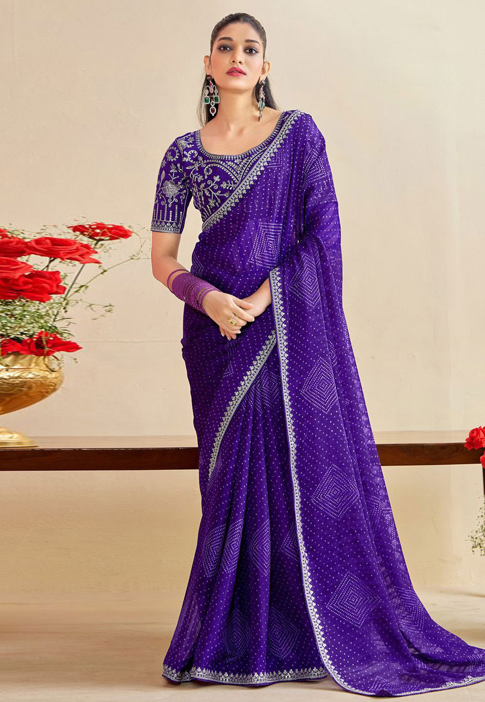 Violet Chiffon Saree With Blouse 321523