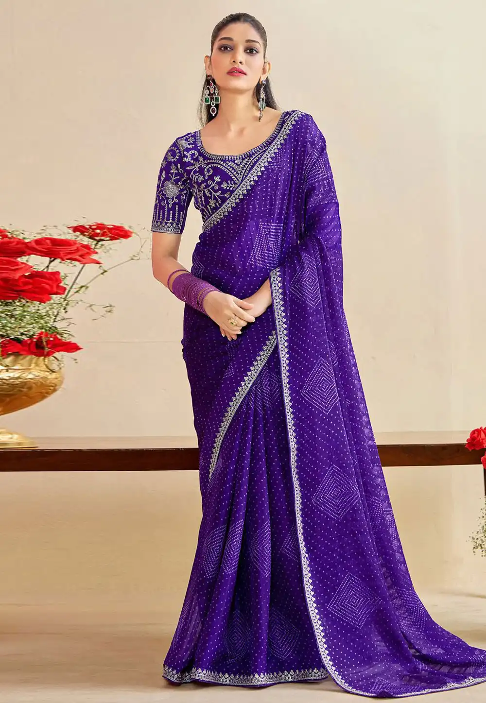 Violet Chiffon Saree With Blouse 321523