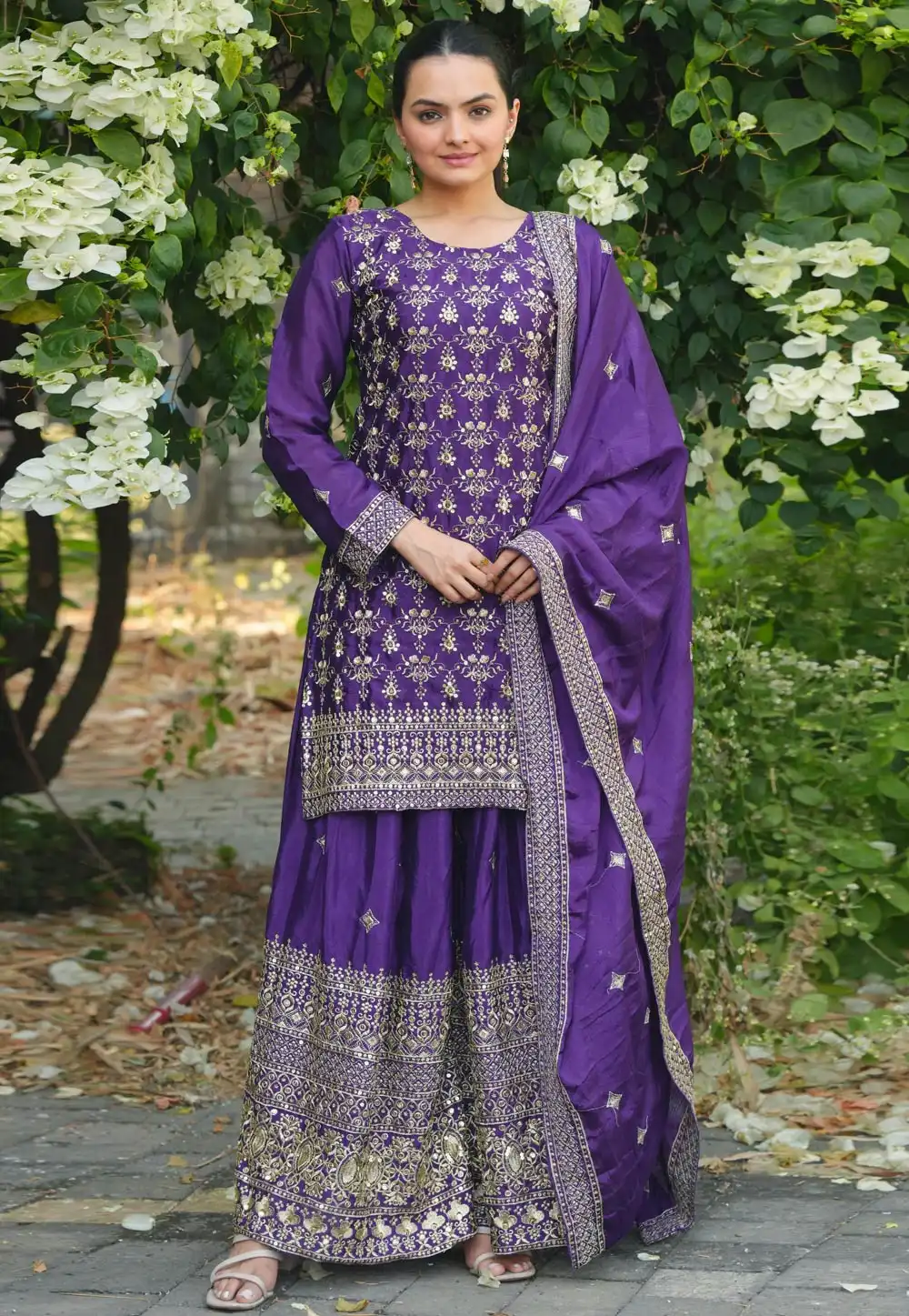 Violet Chinon Readymade Pakistani Suit 312742
