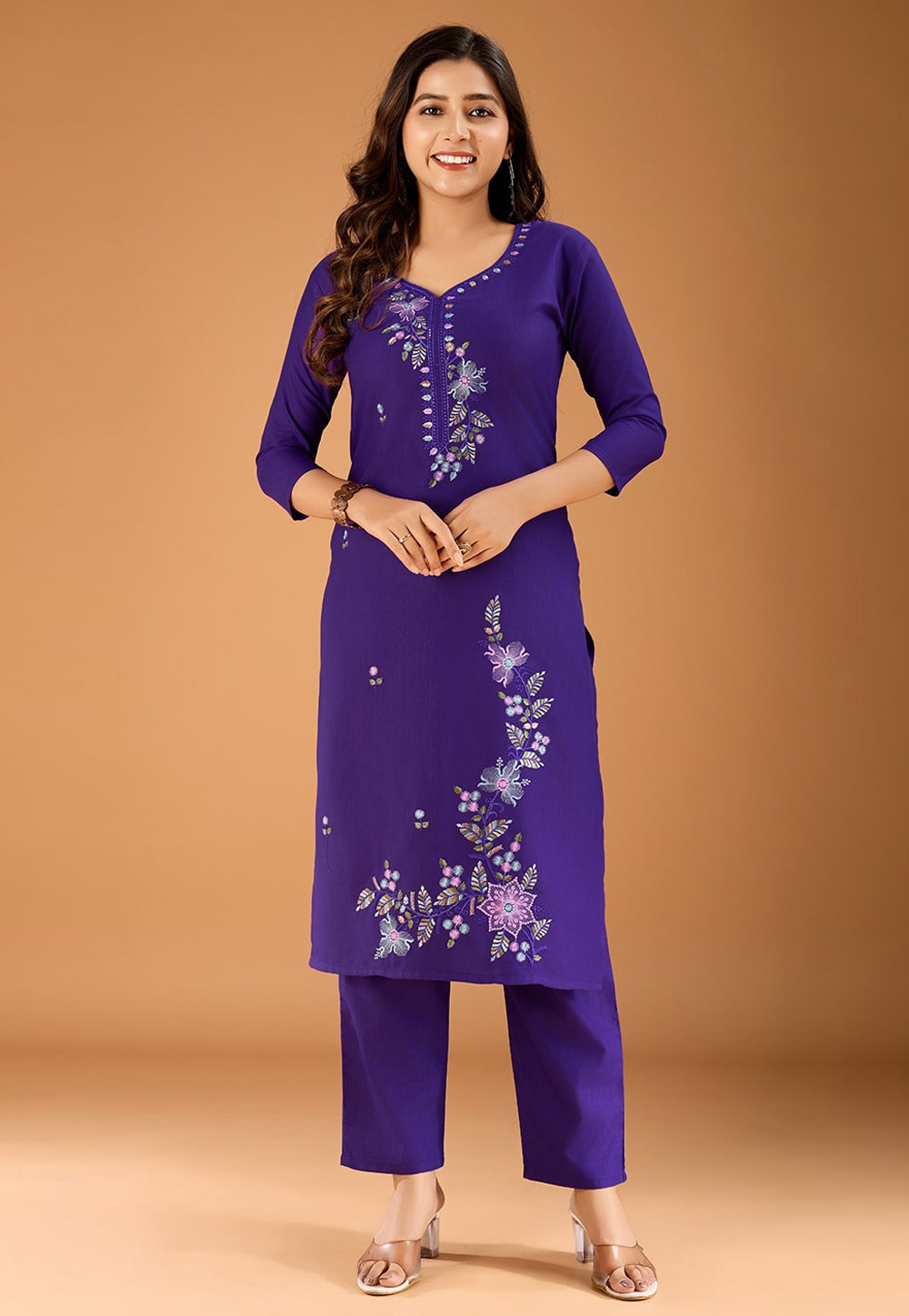 Violet Cotton Kurta Set With Pant 309851