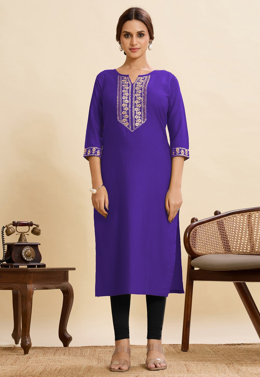 Violet Cotton Long Kurti 318163