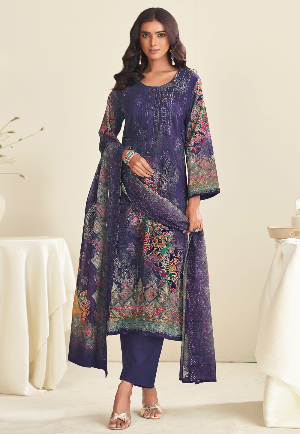 Violet Cotton Pant Style Suit 318229