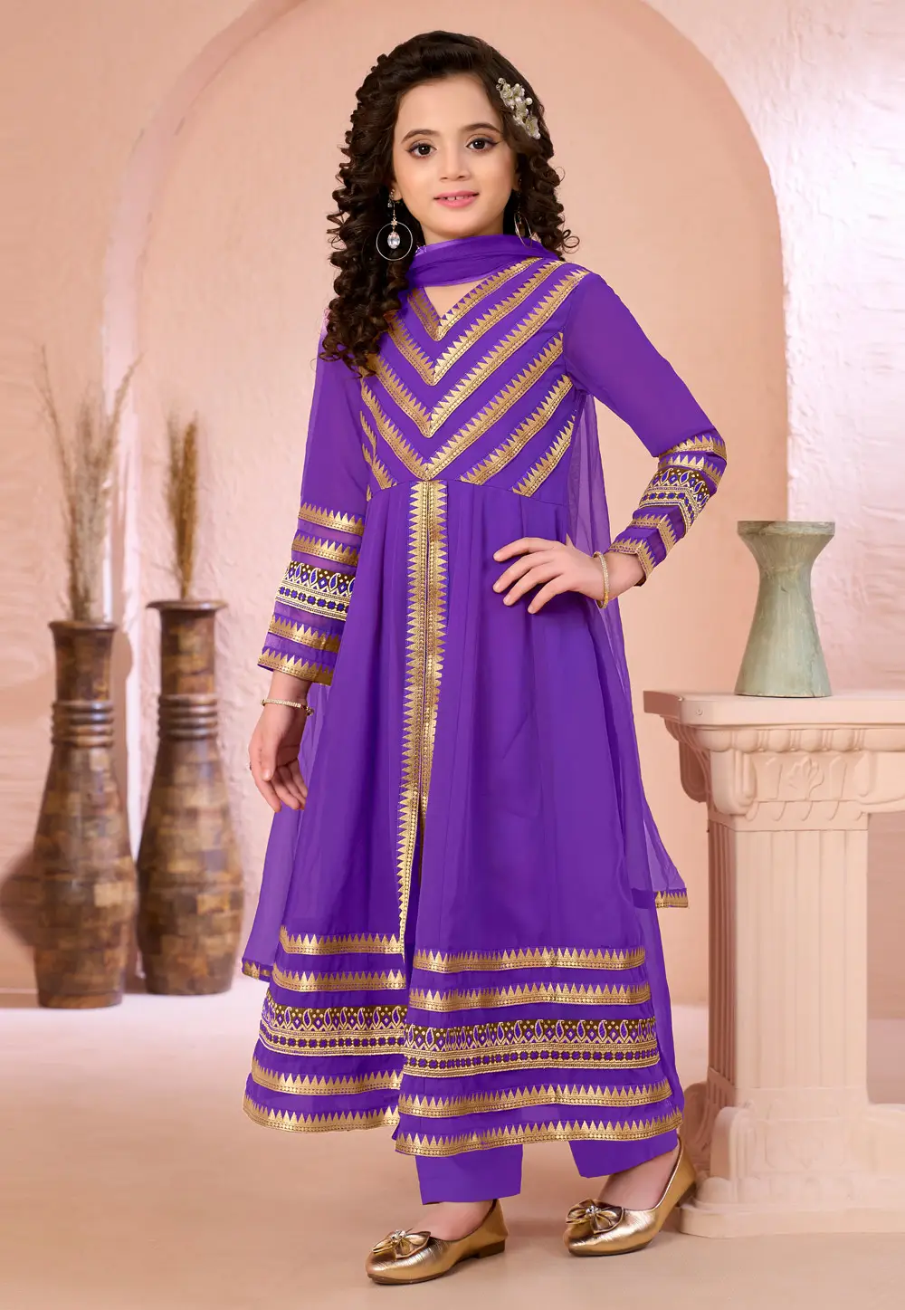 Violet Faux Georgette Kids Salwar Suit 334332