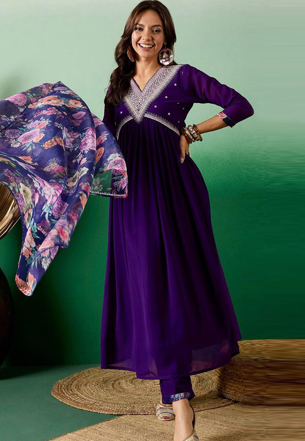 Violet Georgette Readymade Anarkali Suit 305021