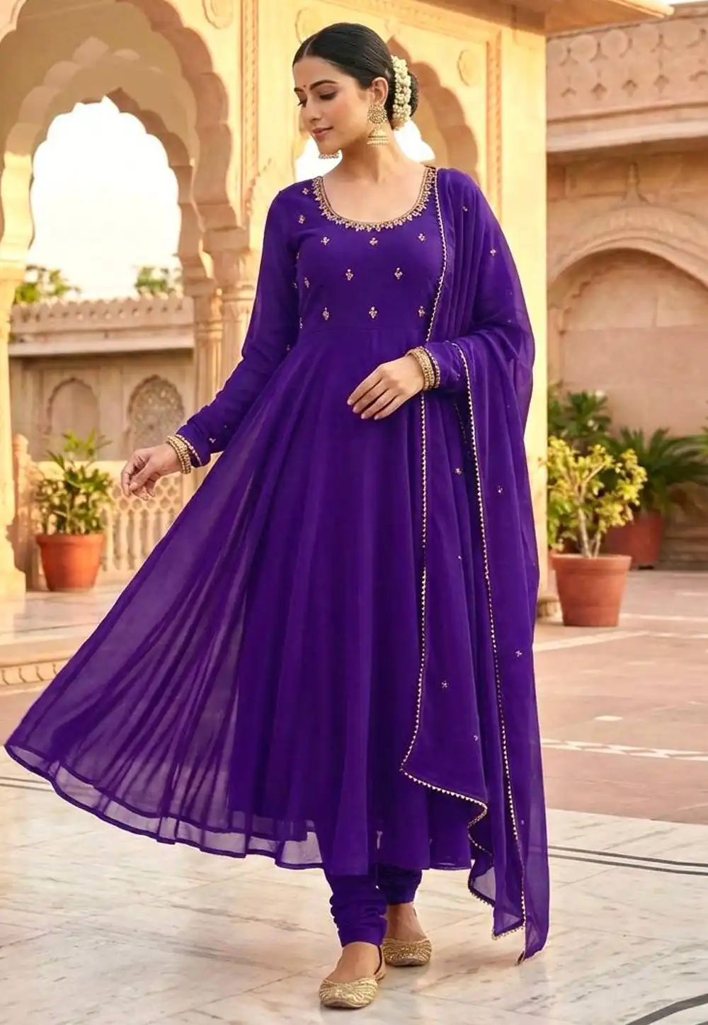 Violet Georgette Readymade Anarkali Suit 328885