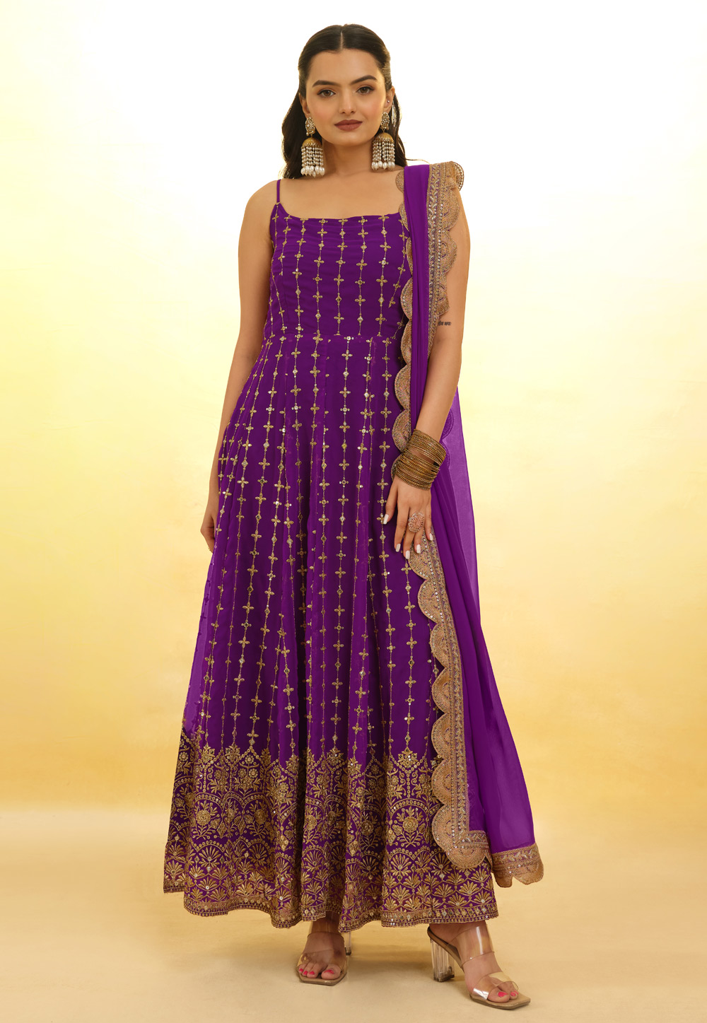 Violet Georgette Readymade Long Anarkali Suit 287457