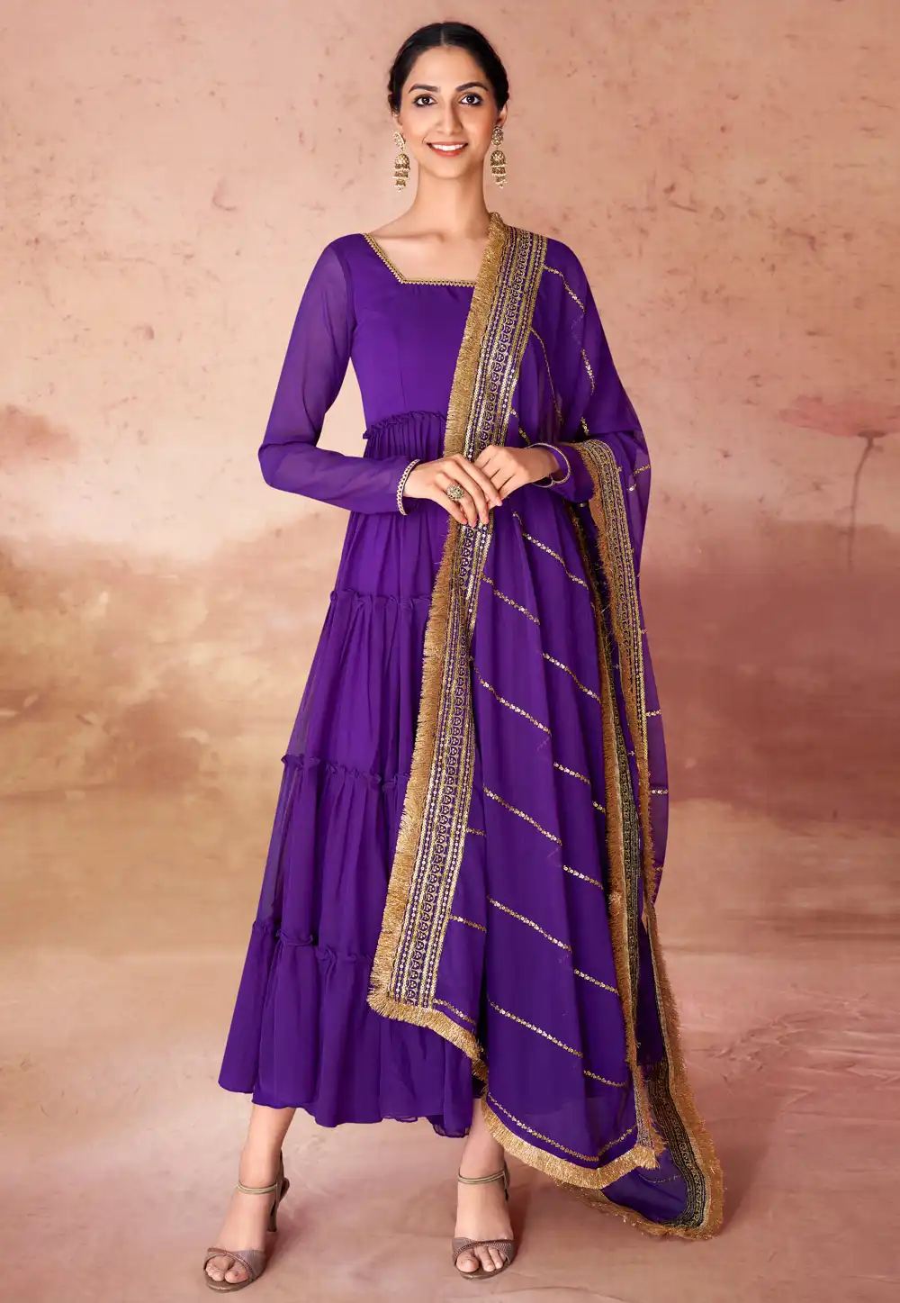 Violet Georgette Readymade Long Anarkali Suit 289193