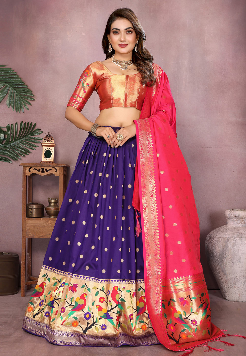 Violet Jacquard Silk Lehenga Choli 320747