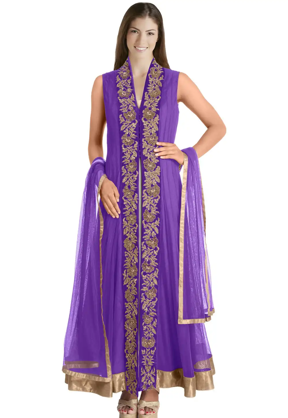 Violet Net Readymade Anarkali Suit 321773