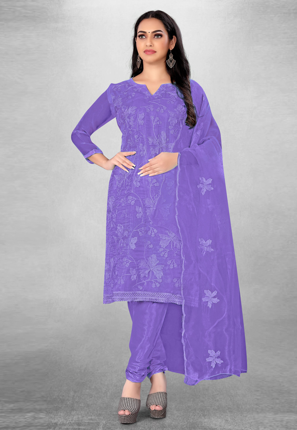 Violet Organza Churidar Suit 279283