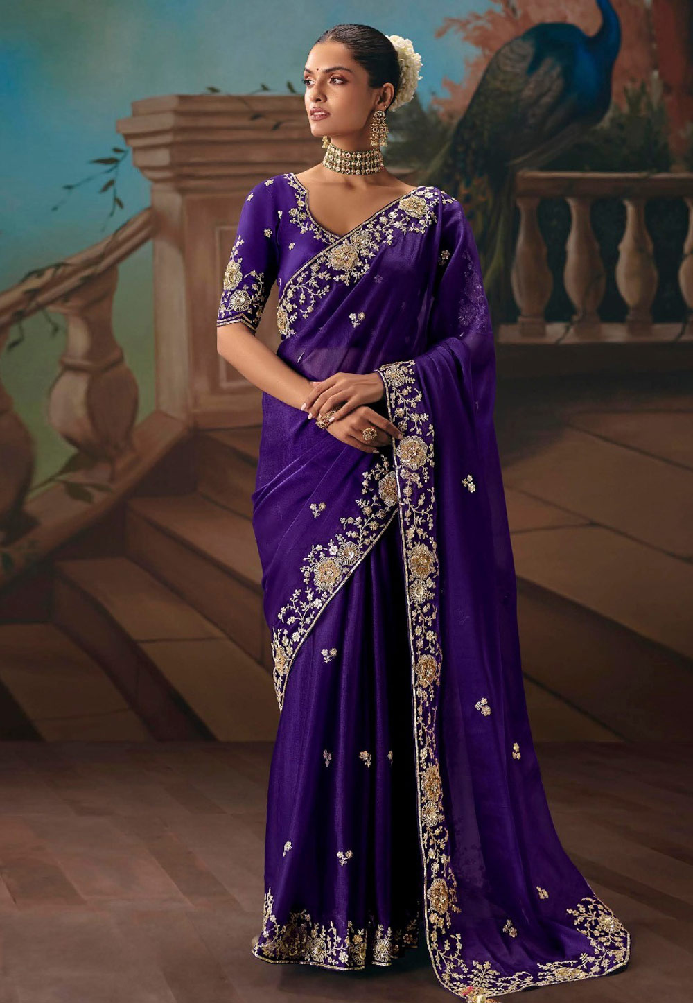 Violet Satin Saree With Blouse 322922