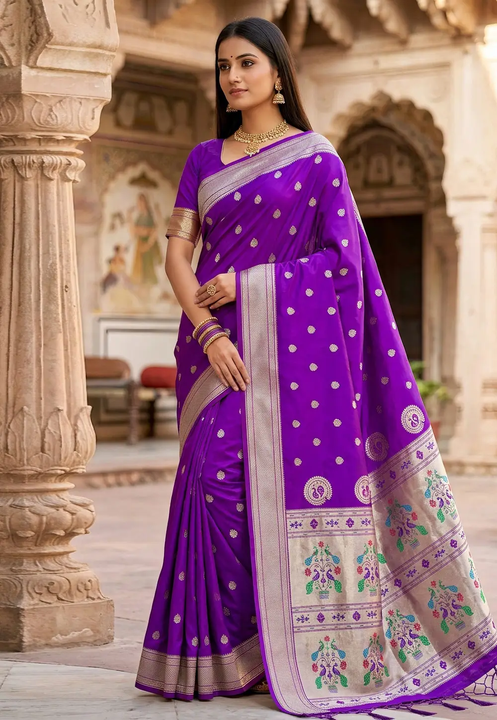 Violet Silk Paithani Saree 334378