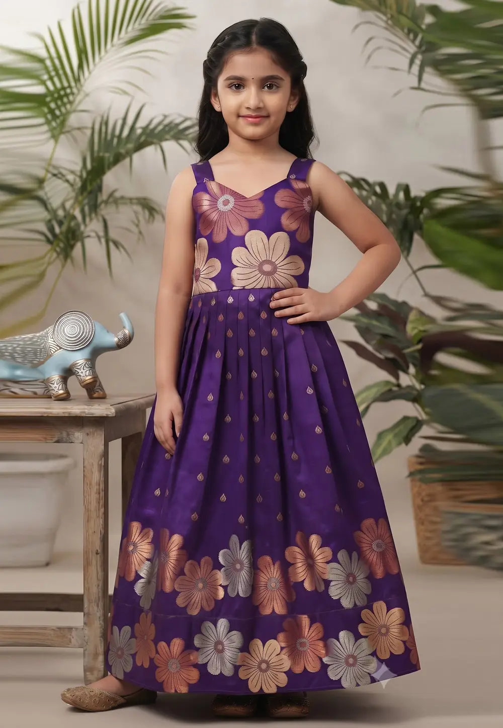 Violet Silk Readymade Girls Gown 336295