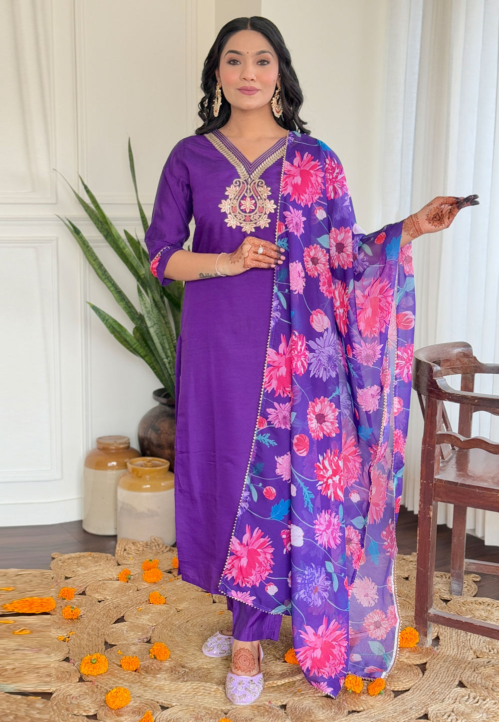 Violet Silk Readymade Pant Style Suit 312721