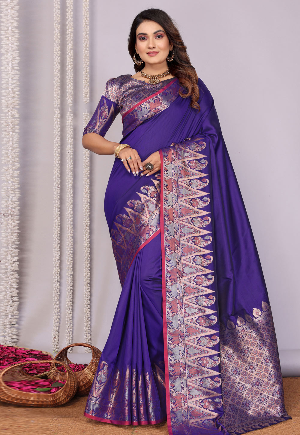 Violet Silk Saree With Blouse 320690