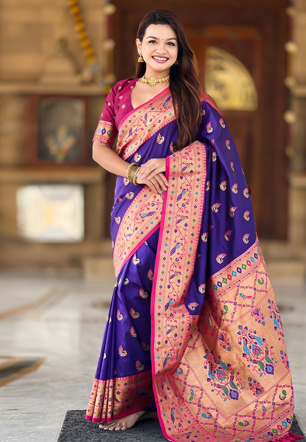 Violet Silk Saree With Blouse 321979
