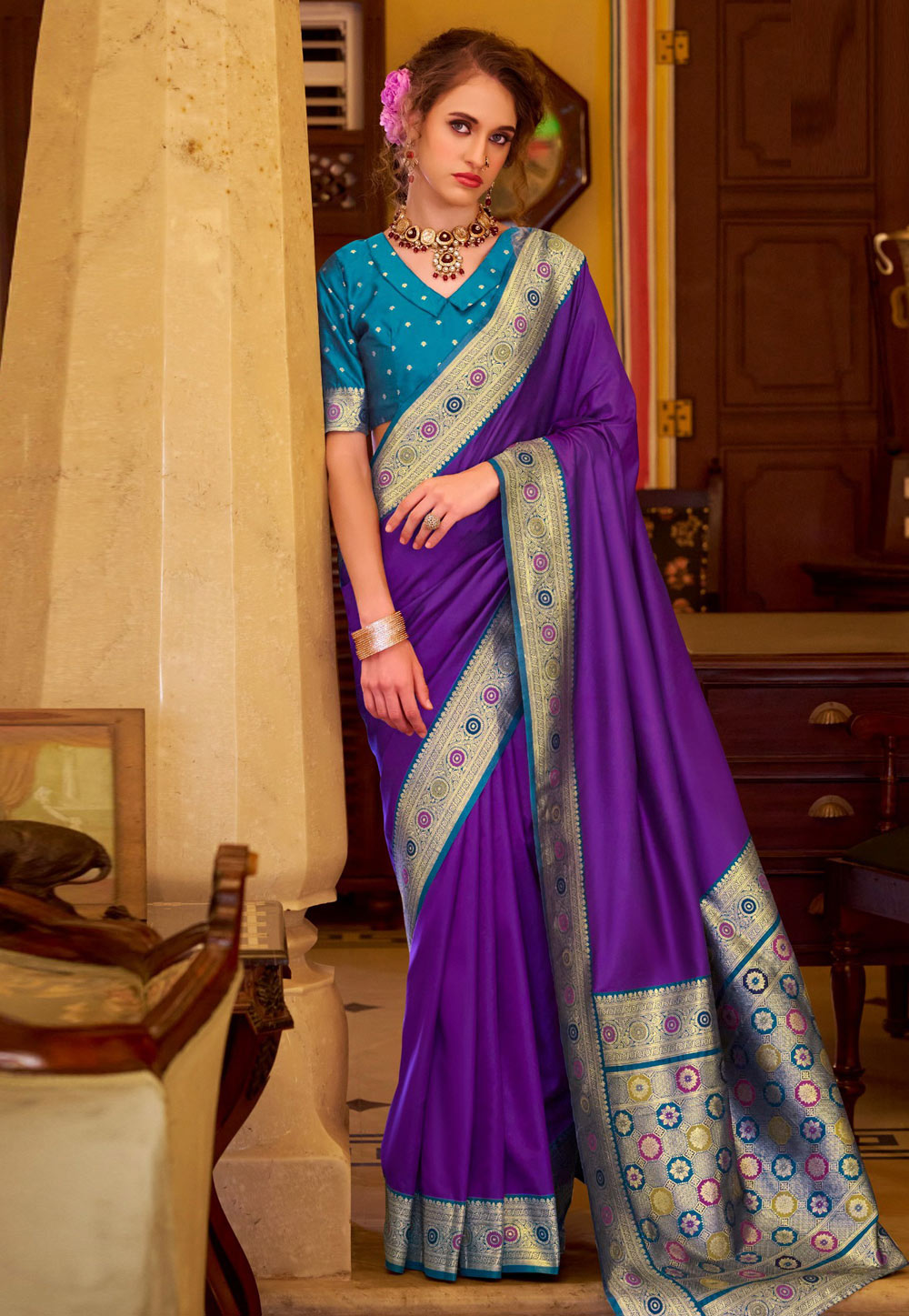 Violet Silk Saree With Blouse 320726