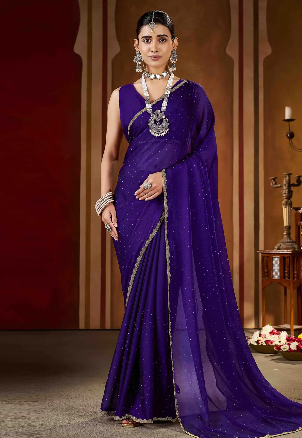 Violet Silk Saree With Blouse 332589