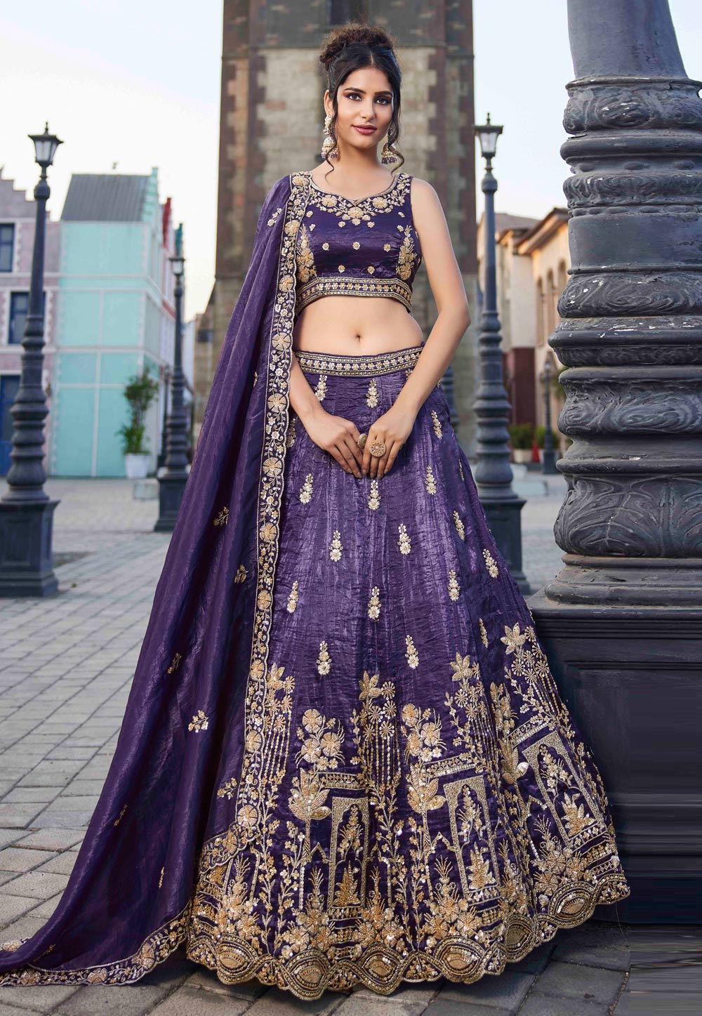 Violet Tissue Lehenga Choli 306909