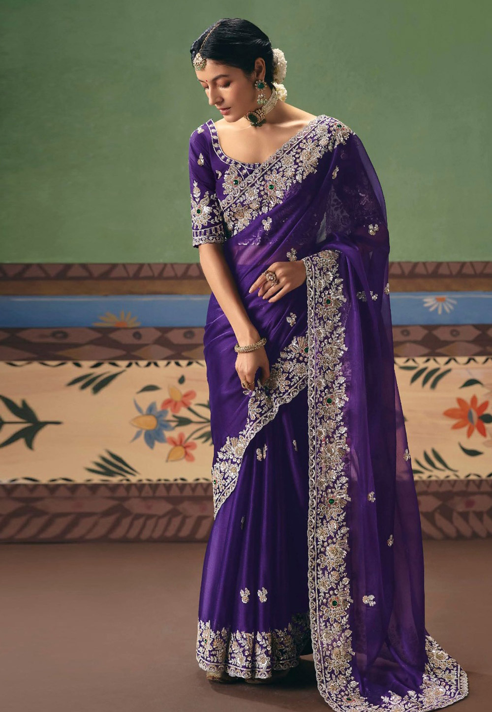 Violet Tissue Saree With Blouse 324648