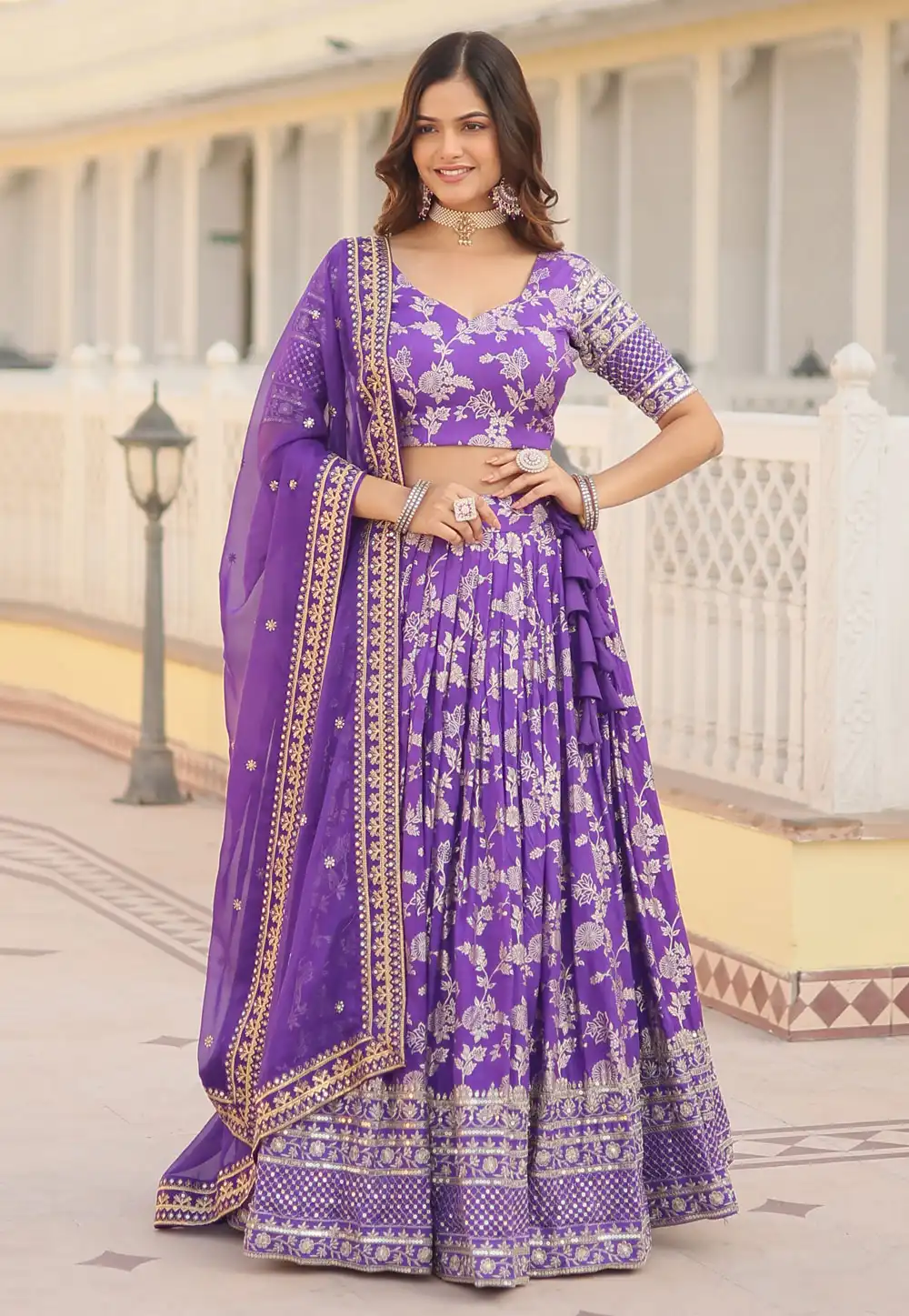 Violet Viscose Jacquard Circular Lehenga Choli 278853