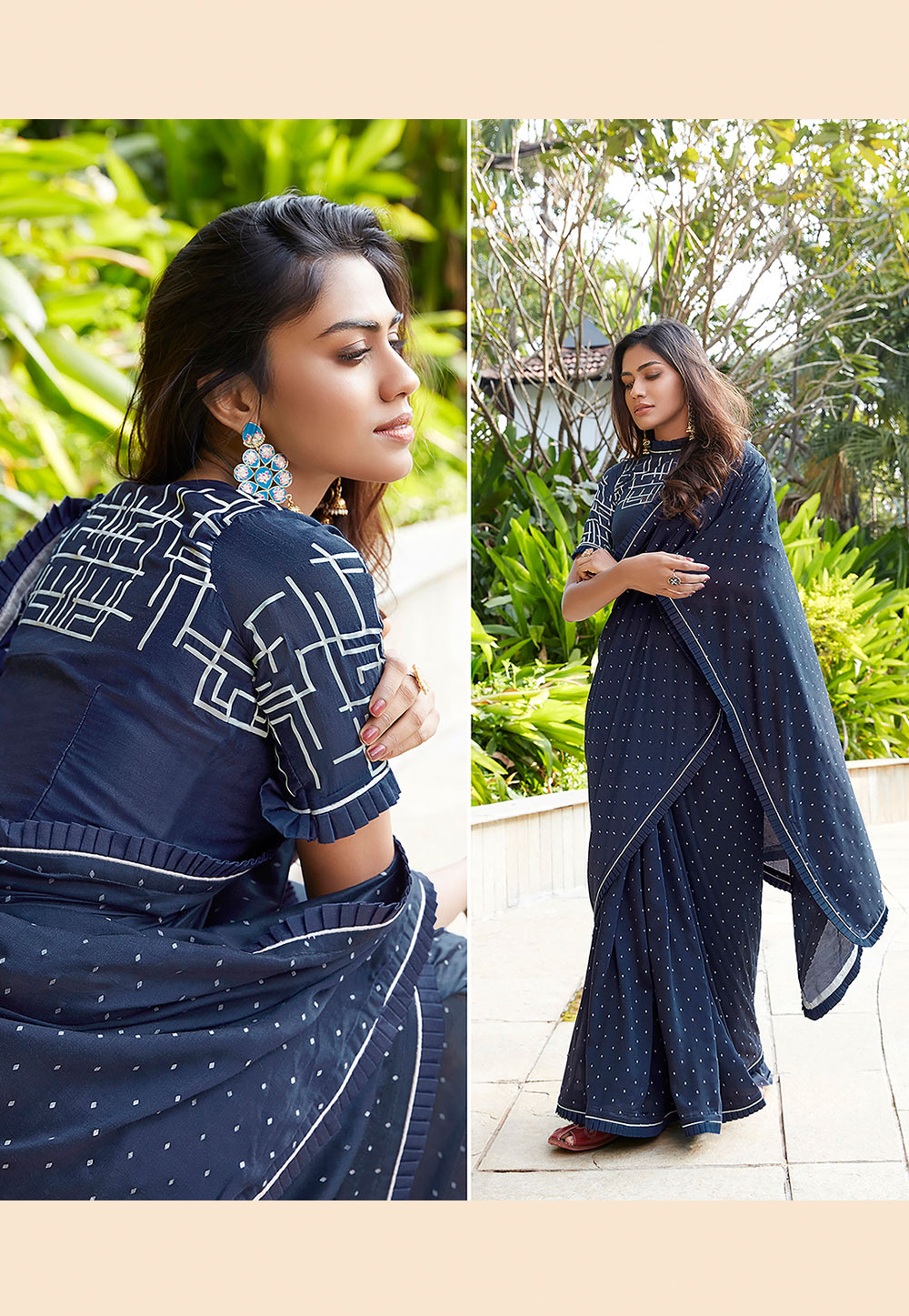 Navy Blue Cotton Festival Wear Saree 209087