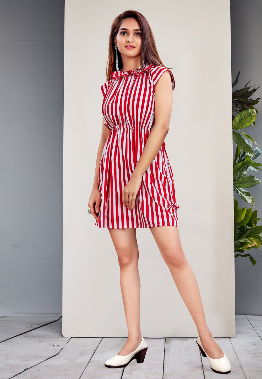 Red Crepe Printed Western Tops 216486