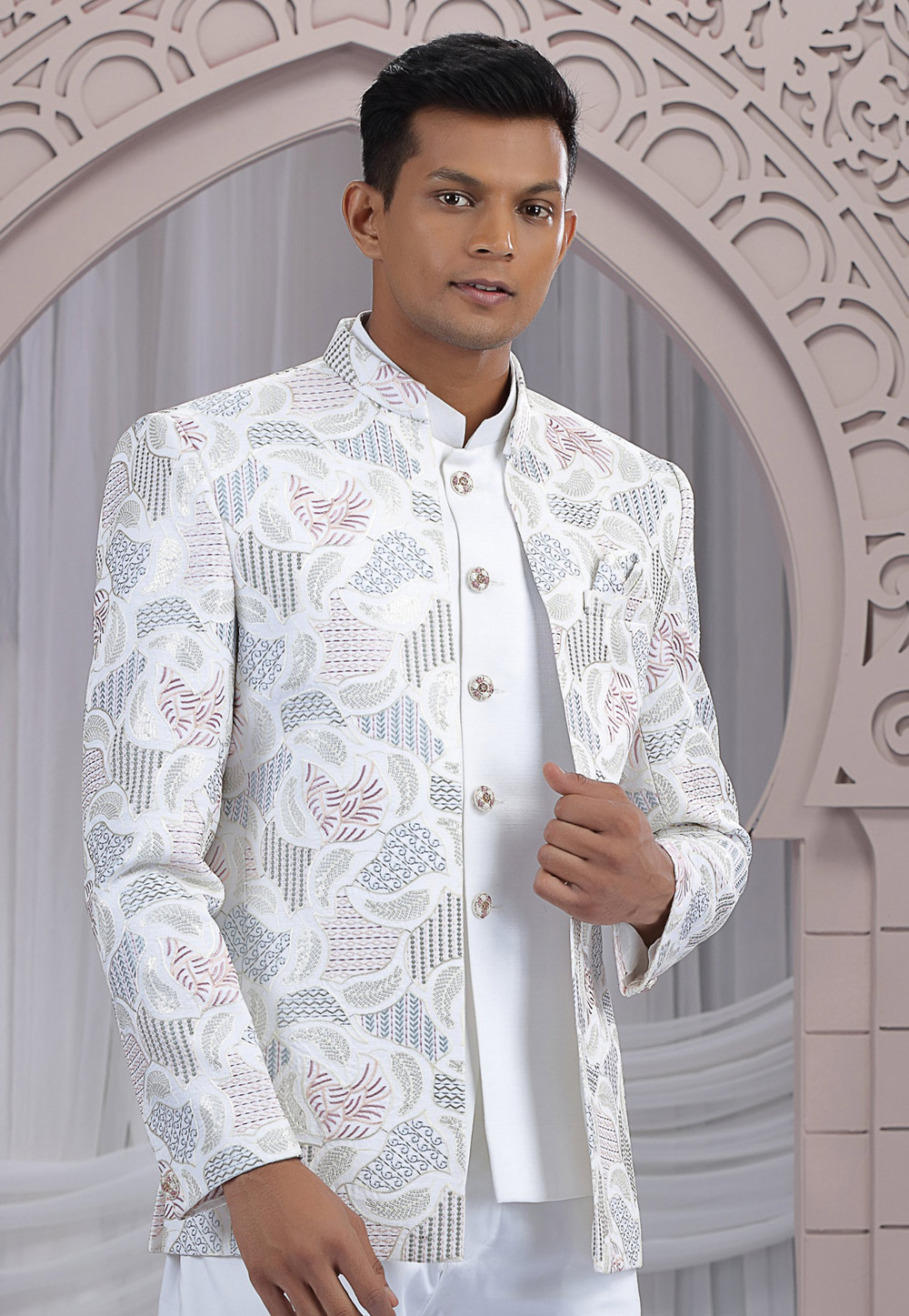 White Art Silk Jodhpuri Suit 319132