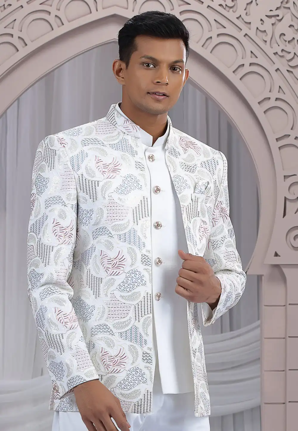 White Art Silk Jodhpuri Suit 319132