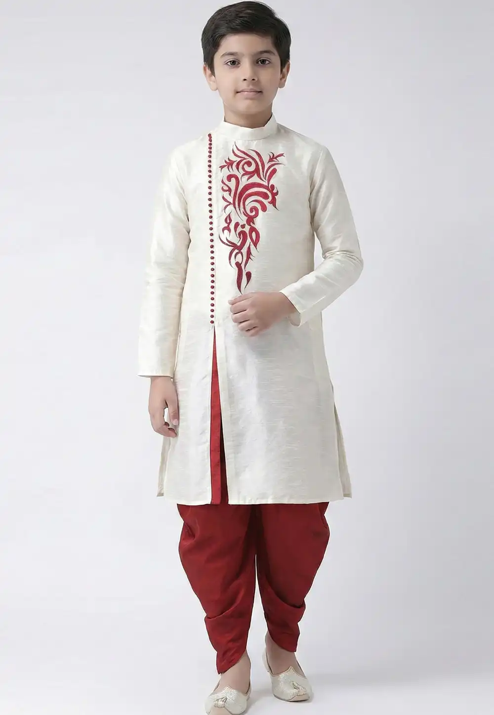 White Art Silk Kids Dhoti Kurta 324575