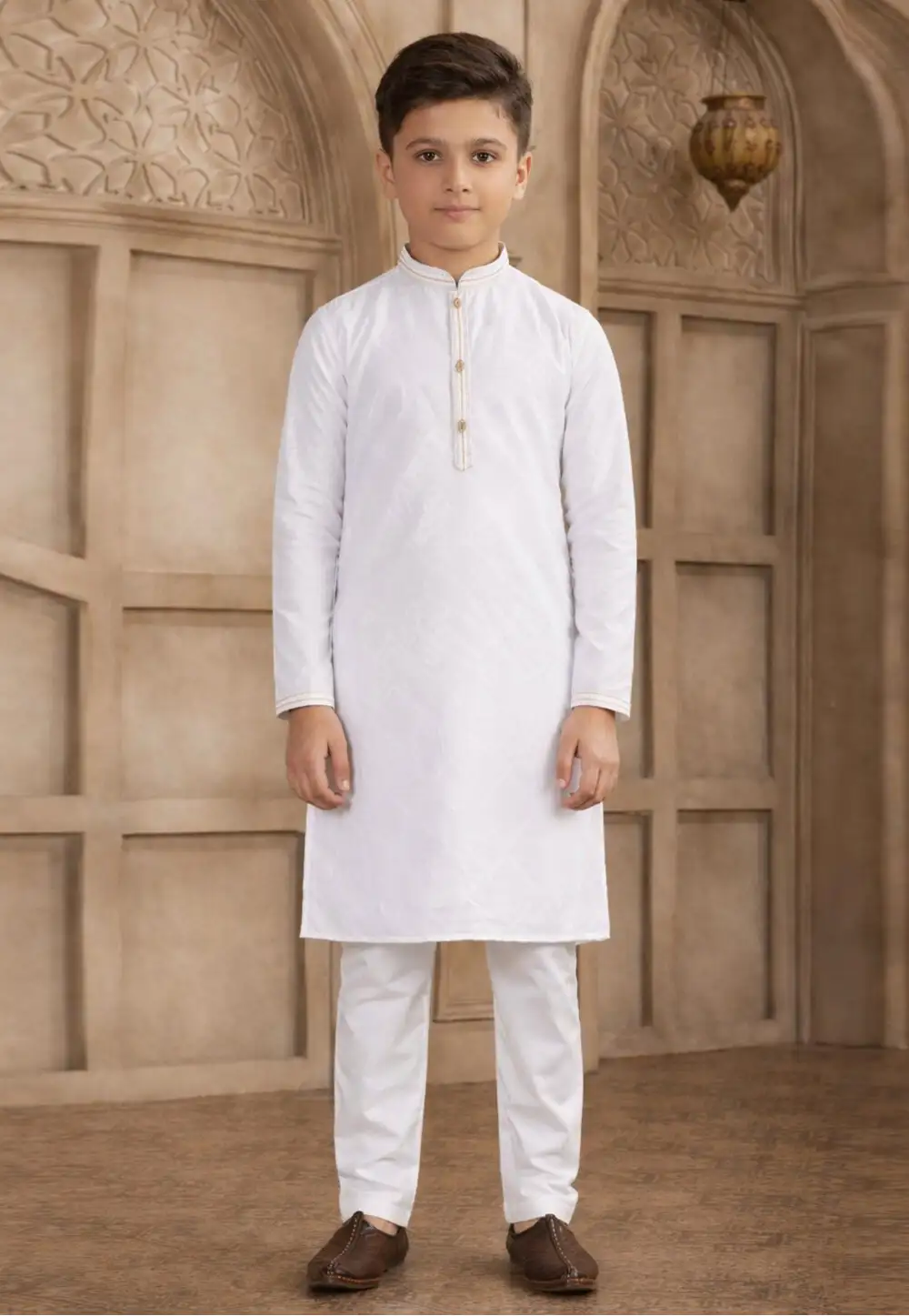 White Art Silk Kids Kurta Pajama 330811