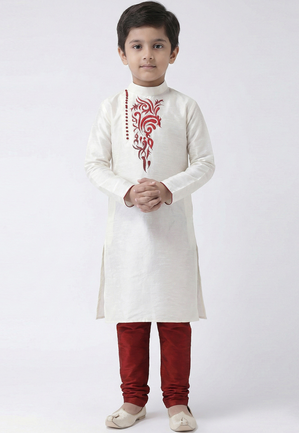 White Art Silk Kids Kurta Pajama 324584