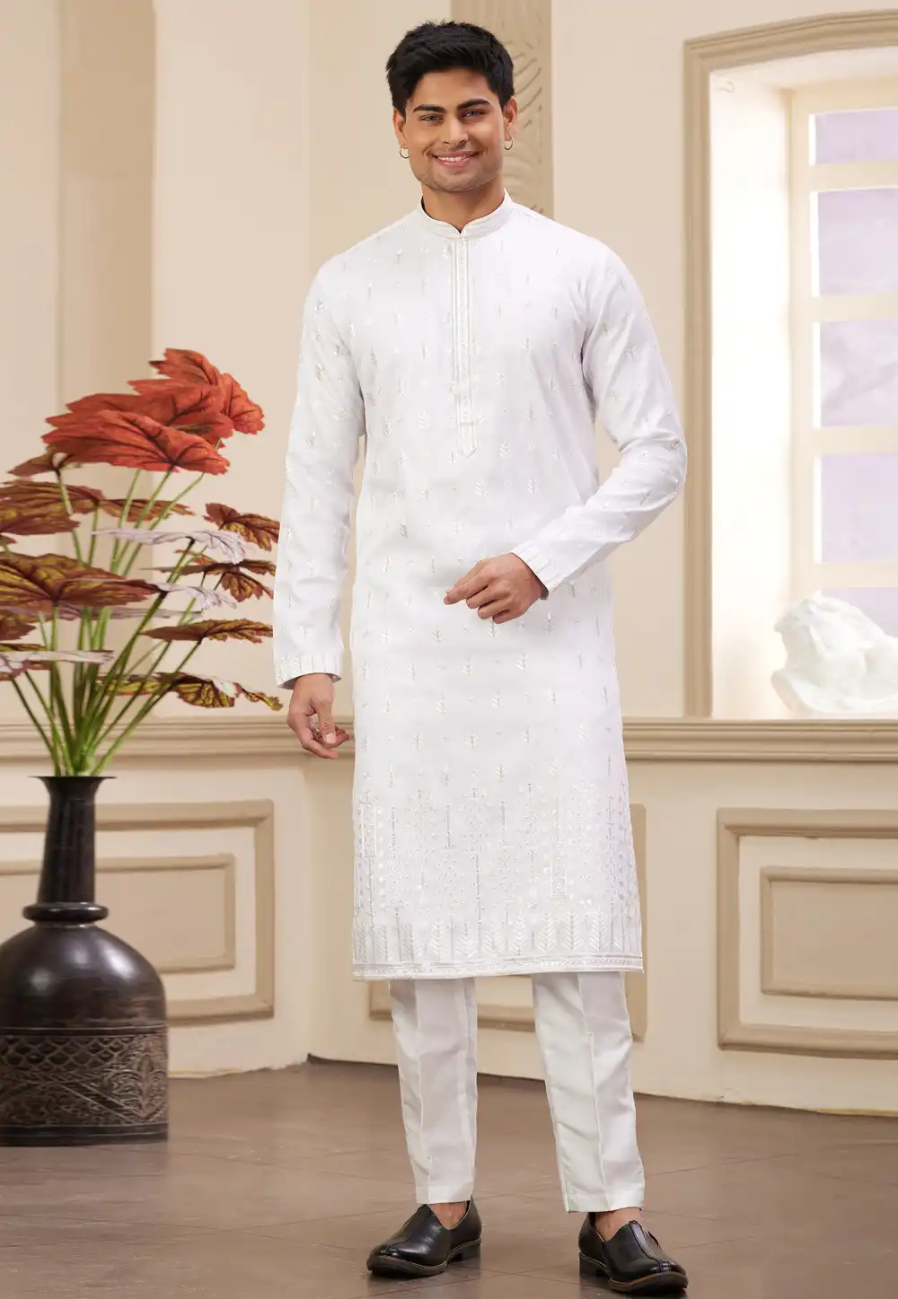 White Art Silk Kurta Pajama 308564