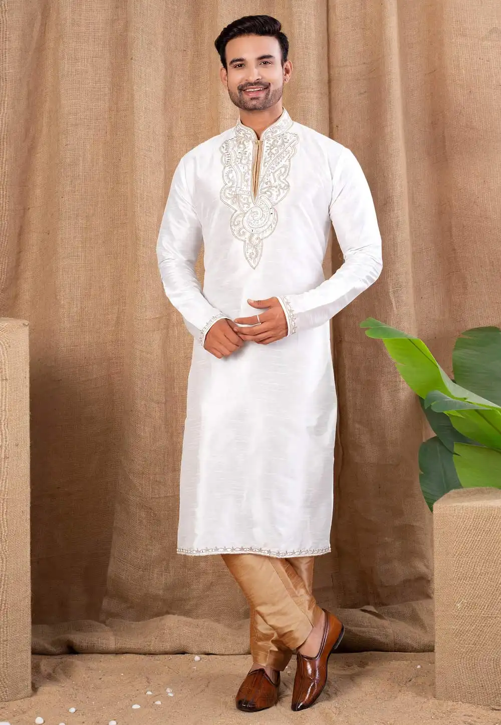 White Art Silk Kurta Pajama 316427