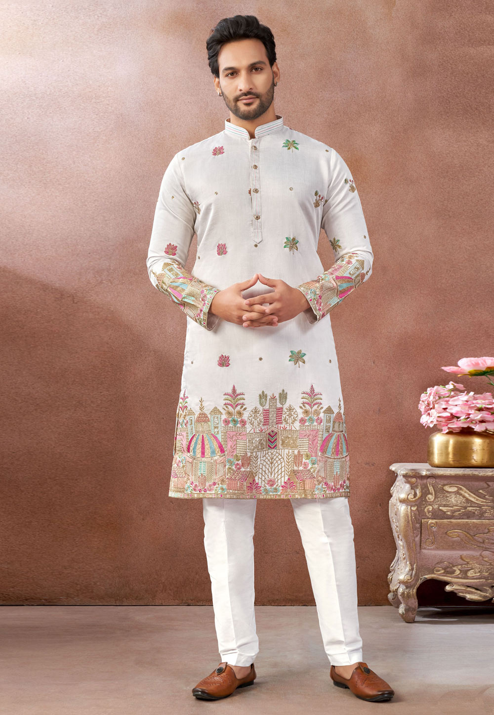 White Art Silk Kurta Pajama 322485