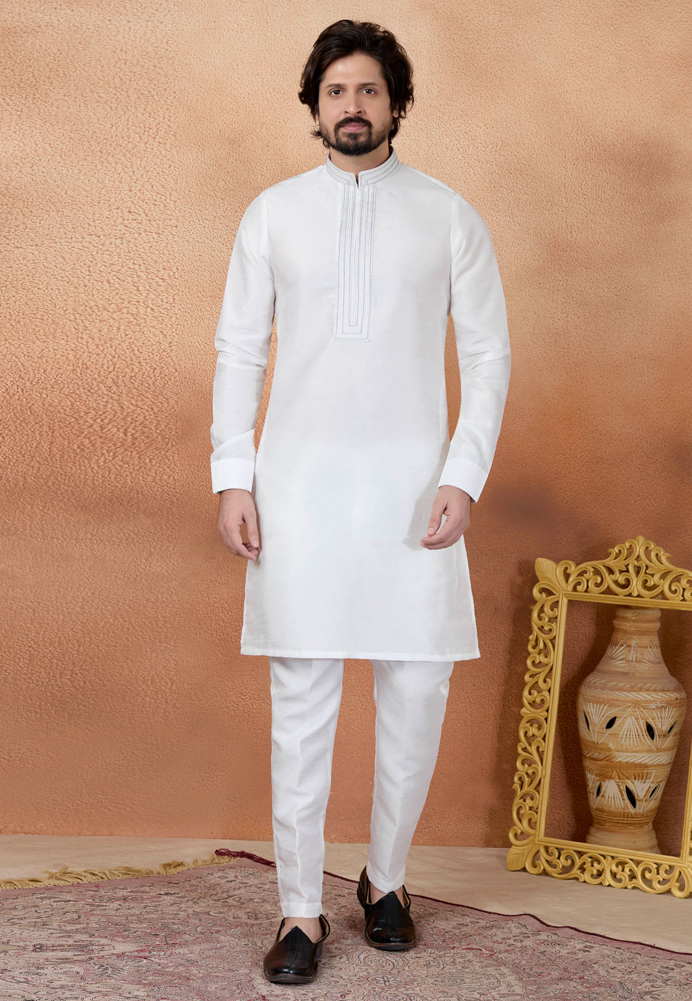 White Art Silk Kurta Pajama 323388