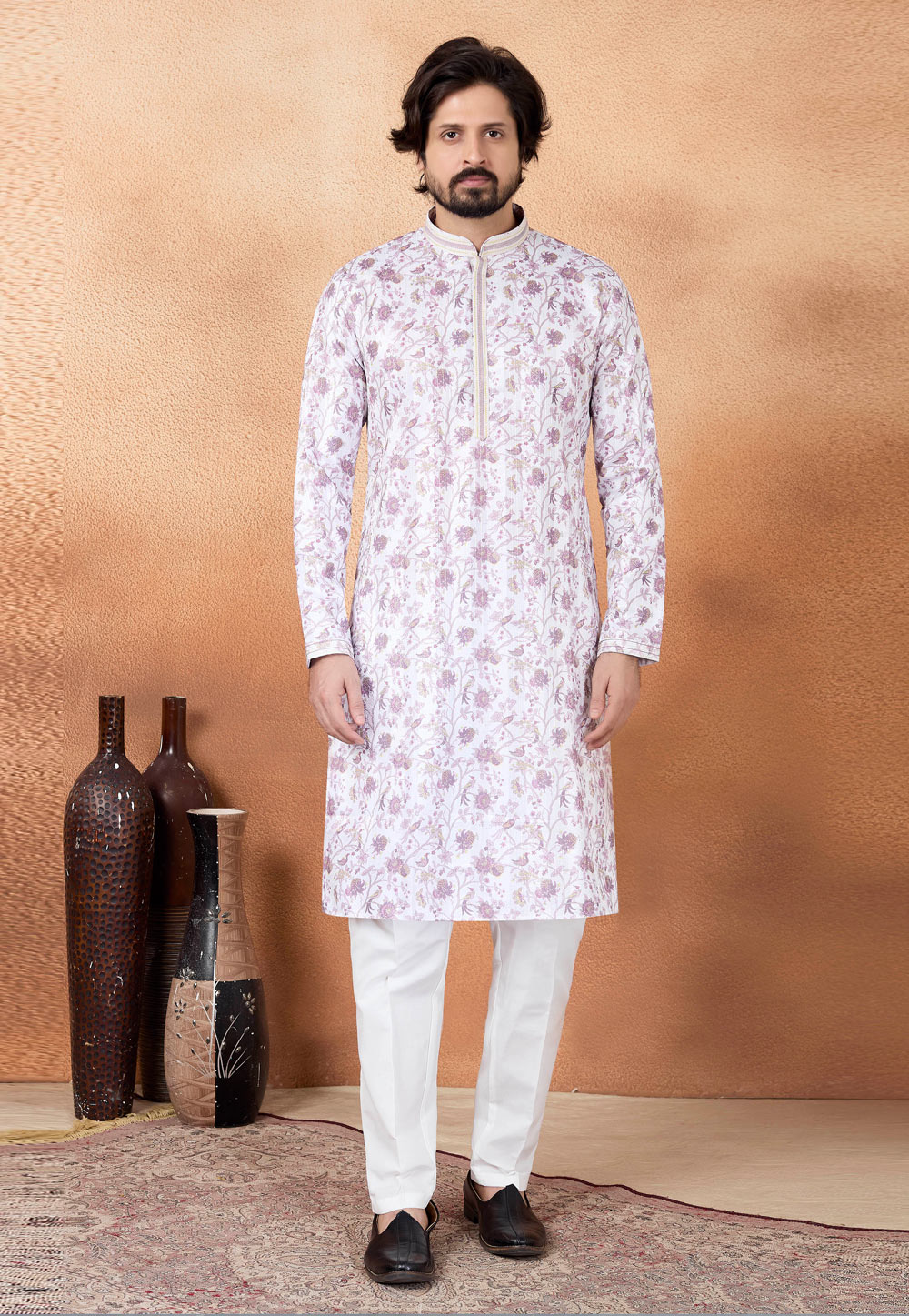 White Art Silk Kurta Pajama 323405