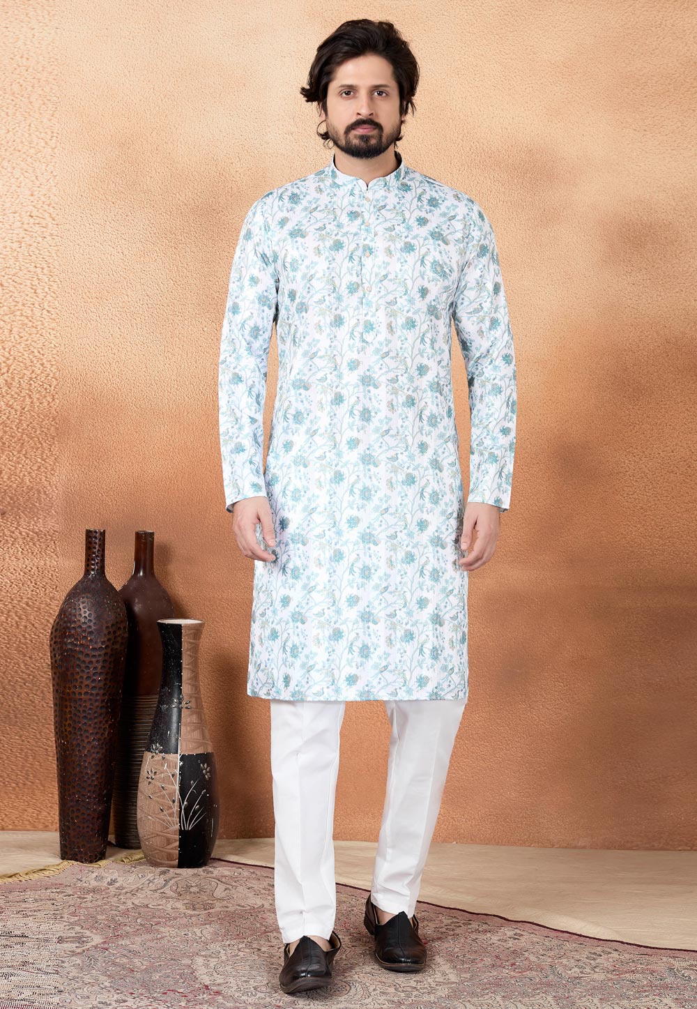 White Art Silk Kurta Pajama 323412