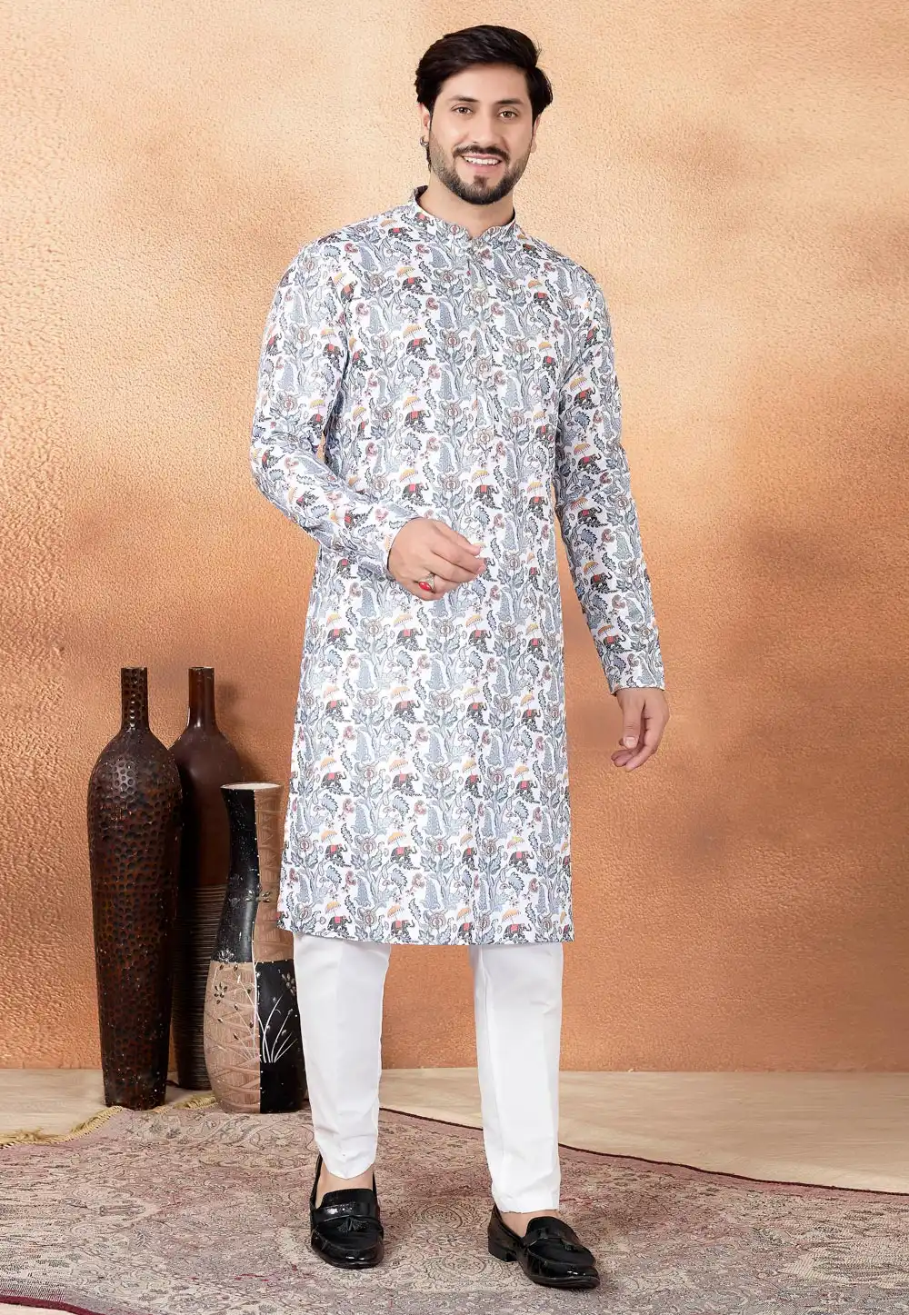 White Art Silk Kurta Pajama 323415