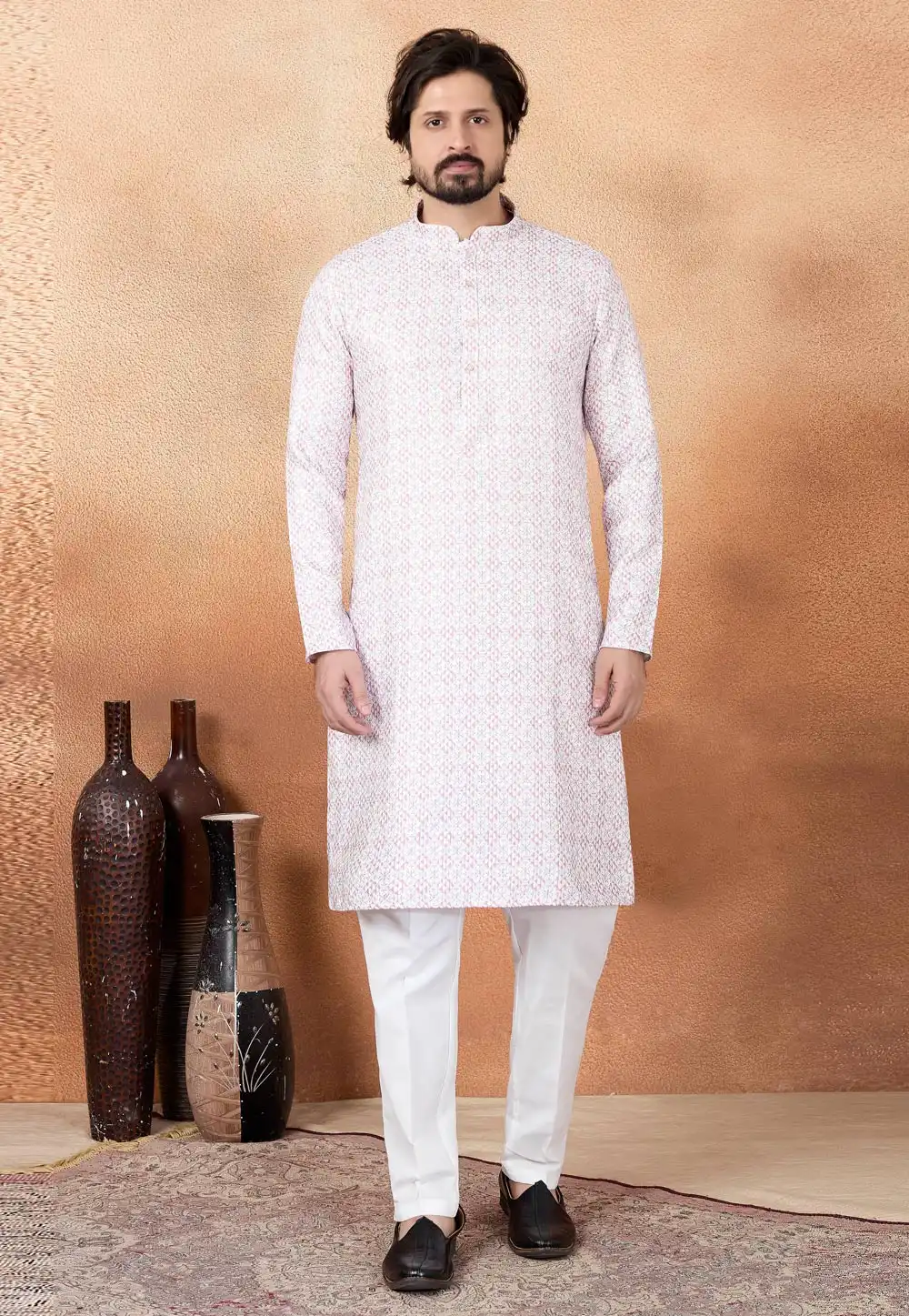 White Art Silk Kurta Pajama 323423