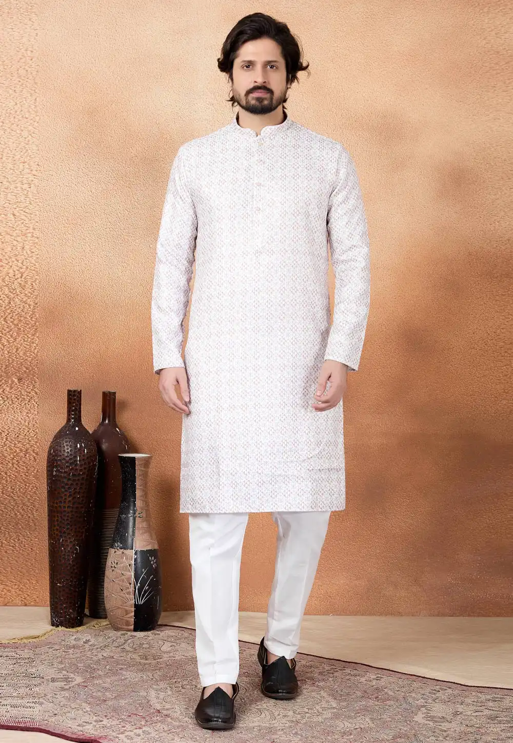 White Art Silk Kurta Pajama 323425