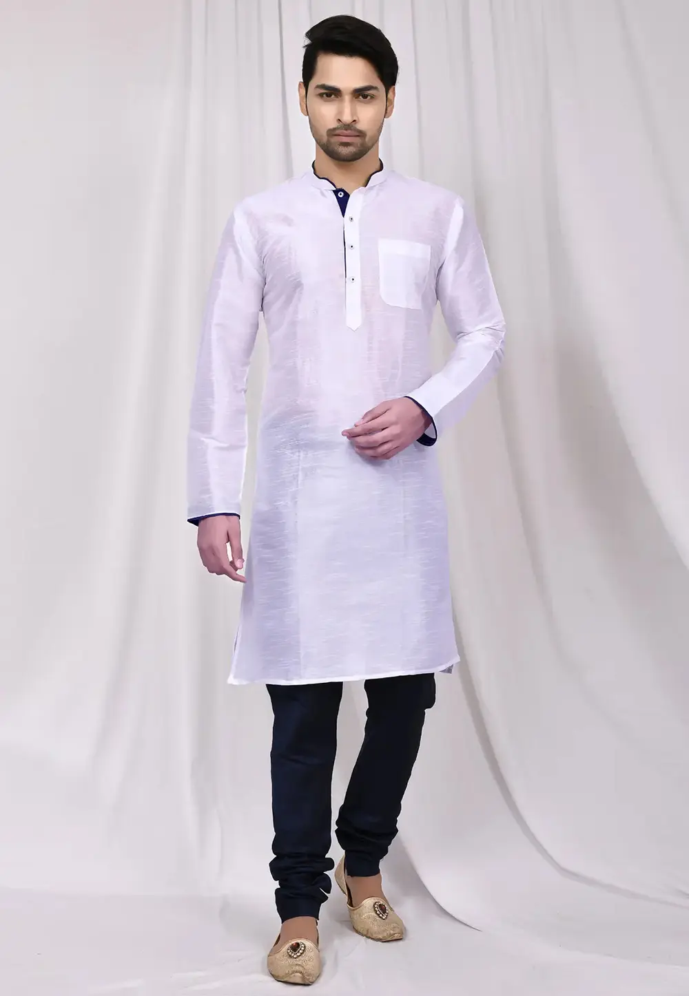 White Art Silk Kurta Pajama 300717