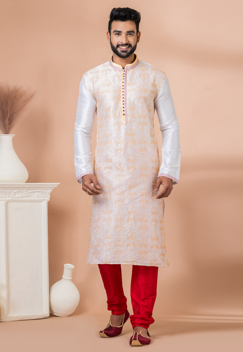White Banarasi Kurta Pajama 282523