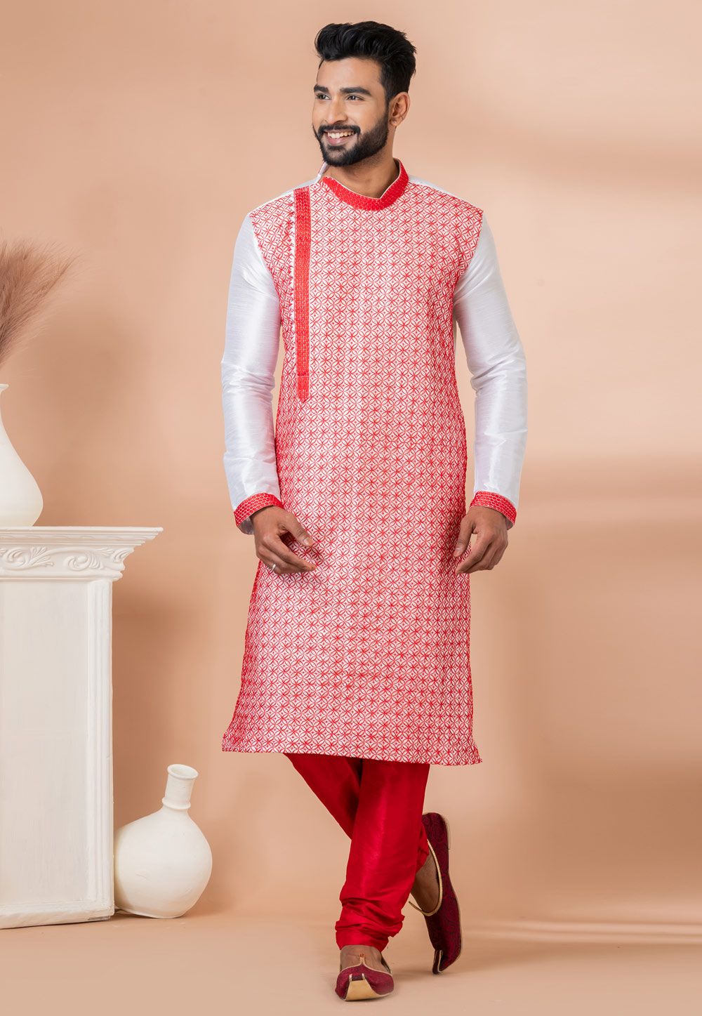 White Banarasi Kurta Pajama 282526