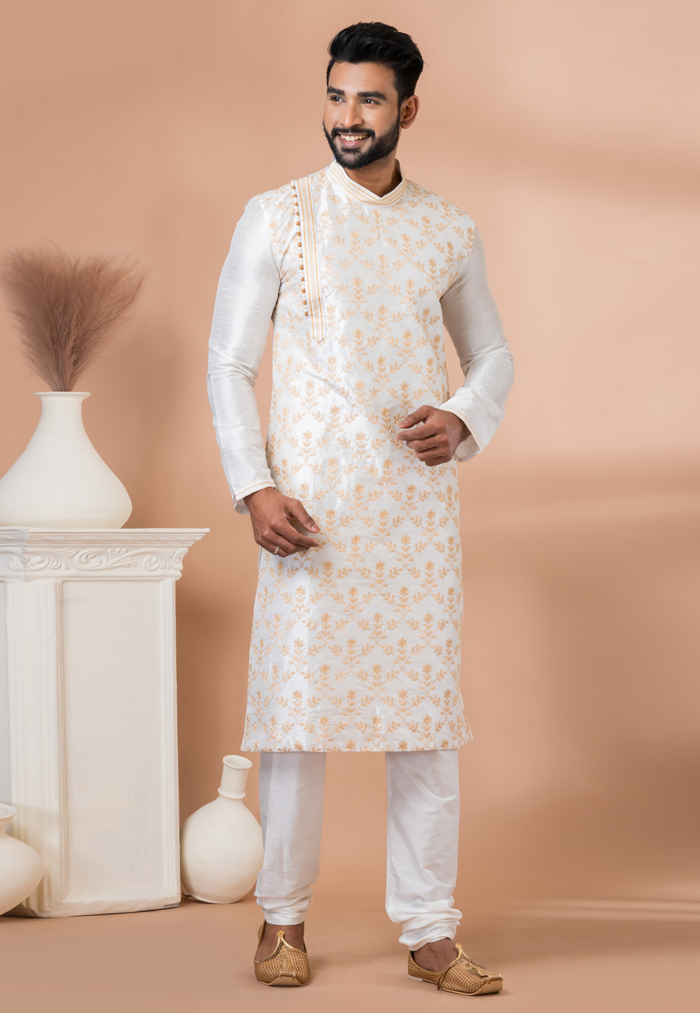 White Banarasi Kurta Pajama 282528
