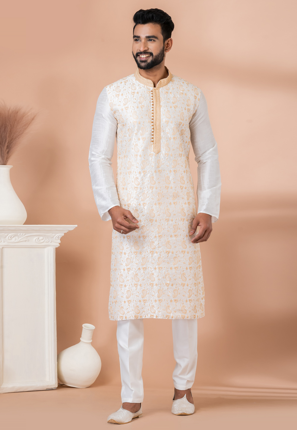 White Banarasi Kurta Pajama 282529
