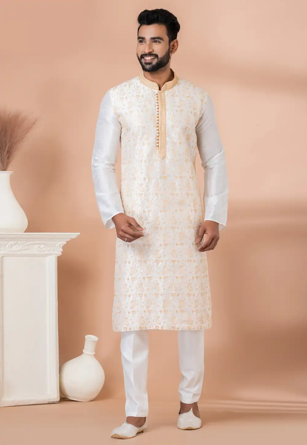 White Banarasi Kurta Pajama 282529