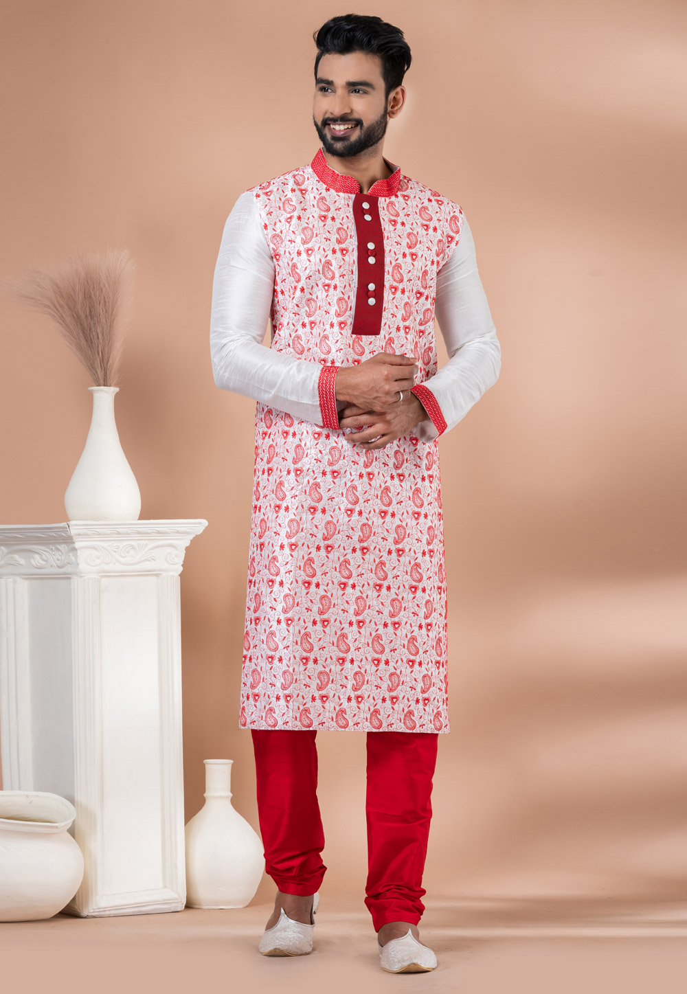 White Banarasi Kurta Pajama 282530
