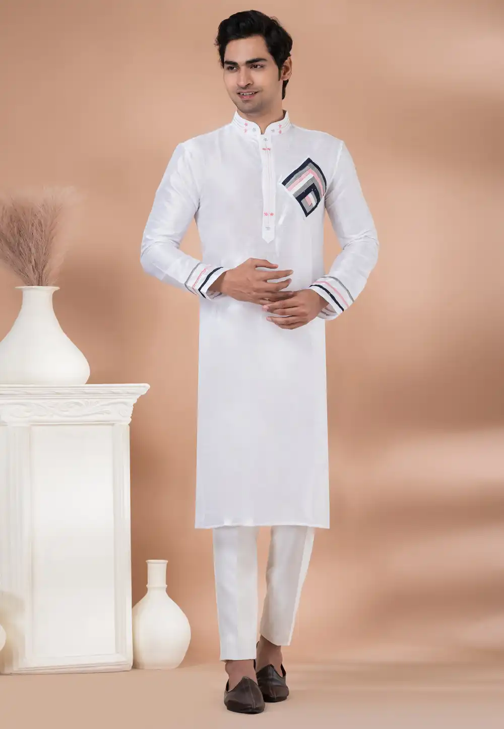 White Banarasi Kurta Pajama 282561